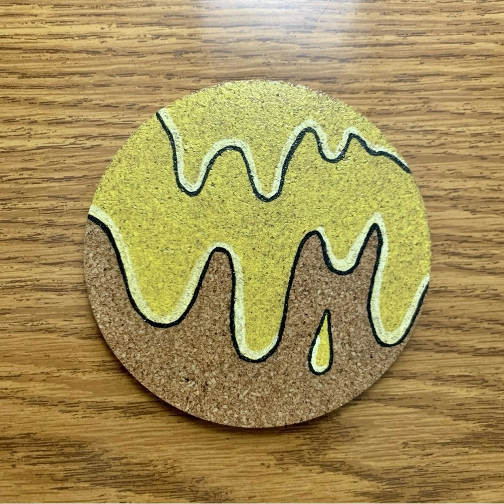 Yellow Grime Drip Painted Cork Coaster